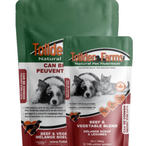 Raw pet food with beef and vegetable ingredients