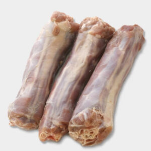 Raw pet food with whole turkey neck bone and meat